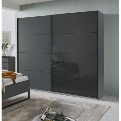 Deladeco Armoire adulte portes coulissantes graphite Matilda Graphite/verre noir Armoire 225 cm - Publicité Deladeco Armoire adulte portes coulissantes graphite Matilda Graphite/verre noir Armoire 225 cm - Publicité