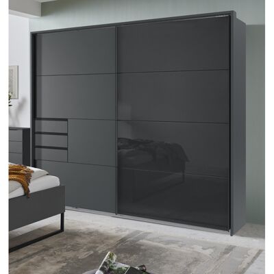 Deladeco Armoire adulte moderne 2 portes coulissantes graphite Matilda Graphite/verre noir - Publicité Deladeco Armoire adulte moderne 2 portes coulissantes graphite Matilda Graphite/verre noir - Publicité