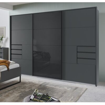 Deladeco Armoire adulte moderne 3 portes coulissantes graphite Matilda Graphite/verre noir - Publicité Deladeco Armoire adulte moderne 3 portes coulissantes graphite Matilda Graphite/verre noir - Publicité