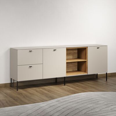 Deladeco Meuble TV moderne 200 cm cachemire/chêne Paulo Cachemire/chêne - Publicité Deladeco Meuble TV moderne 200 cm cachemire/chêne Paulo Cachemire/chêne - Publicité
