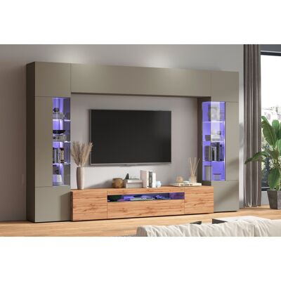 Deladeco Ensemble meuble TV moderne taupe/chêne wotan Keops Taupe/chêne wotan - Publicité Deladeco Ensemble meuble TV moderne taupe/chêne wotan Keops Taupe/chêne wotan - Publicité