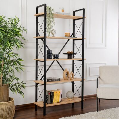 Deladeco Etagère industrielle H 180 cm en métal noir Booker Chêne - Publicité Deladeco Etagère industrielle H 180 cm en métal noir Booker Chêne - Publicité