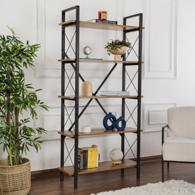 Deladeco Etagère industrielle H 180 cm en métal noir Booker Noyer - Publicité Deladeco Etagère industrielle H 180 cm en métal noir Booker Noyer - Publicité
