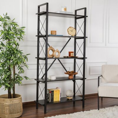 Deladeco Etagère industrielle H 180 cm en métal noir Booker Noir - Publicité Deladeco Etagère industrielle H 180 cm en métal noir Booker Noir - Publicité