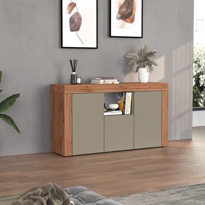 Deladeco Buffet/bahut contemporain 155 cm taupe/chêne wotan Neros Taupe/chêne wotan - Publicité Deladeco Buffet/bahut contemporain 155 cm taupe/chêne wotan Neros Taupe/chêne wotan - Publicité