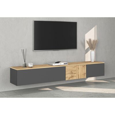 Deladeco Meuble TV suspendu moderne anthracite mat/chêne wotan Isayane Anthracite mat/chêne wotan - Publicité Deladeco Meuble TV suspendu moderne anthracite mat/chêne wotan Isayane Anthracite mat/chêne wotan - Publicité
