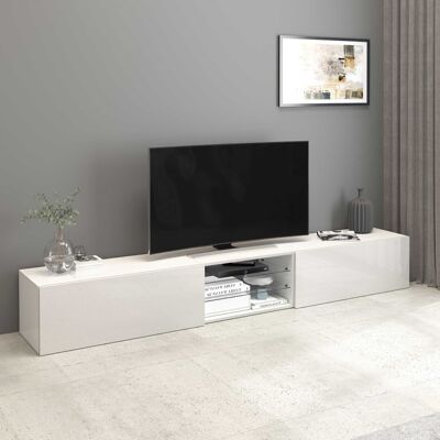 Deladeco Meuble TV moderne 240 cm blanc brillant Keops Blanc brillant - Publicité Deladeco Meuble TV moderne 240 cm blanc brillant Keops Blanc brillant - Publicité