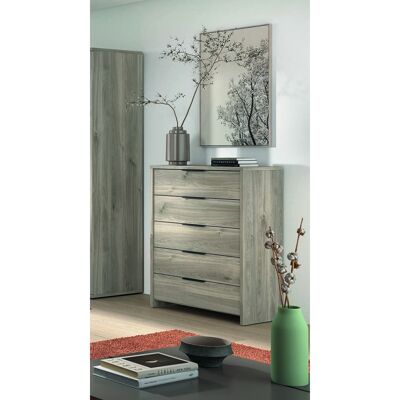Deladeco Commode contemporaine 5 tiroirs chêne gris Gladys Chêne gris - Publicité Deladeco Commode contemporaine 5 tiroirs chêne gris Gladys Chêne gris - Publicité