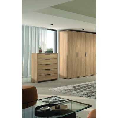 Deladeco Commode contemporaine 5 tiroirs coloris acacia Gladys Acacia - Publicité Deladeco Commode contemporaine 5 tiroirs coloris acacia Gladys Acacia - Publicité