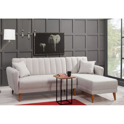 Deladeco Canapé d'angle convertible moderne en tissu Alpha Crème - Publicité Deladeco Canapé d'angle convertible moderne en tissu Alpha Crème - Publicité