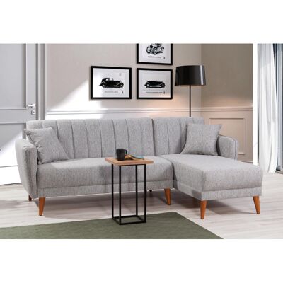Deladeco Canapé d'angle convertible moderne en tissu Alpha Gris clair - Publicité Deladeco Canapé d'angle convertible moderne en tissu Alpha Gris clair - Publicité