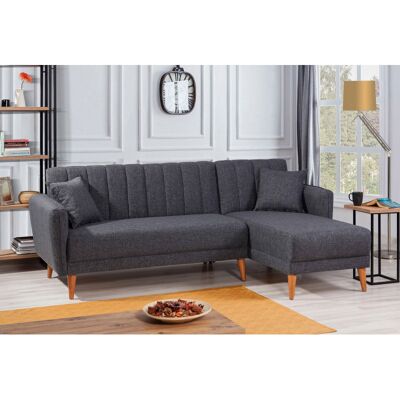 Deladeco Canapé d'angle convertible moderne en tissu Alpha Gris foncé - Publicité Deladeco Canapé d'angle convertible moderne en tissu Alpha Gris foncé - Publicité