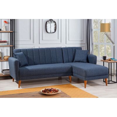 Deladeco Canapé d'angle convertible moderne en tissu Alpha Bleu foncé - Publicité Deladeco Canapé d'angle convertible moderne en tissu Alpha Bleu foncé - Publicité