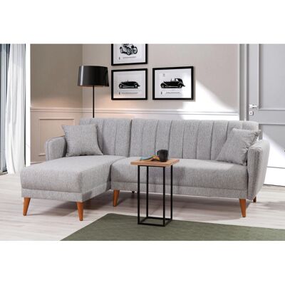 Deladeco Canapé d'angle convertible moderne en tissu Alpha Gris clair - Publicité Deladeco Canapé d'angle convertible moderne en tissu Alpha Gris clair - Publicité