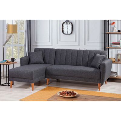 Deladeco Canapé d'angle convertible moderne en tissu Alpha Gris foncé - Publicité Deladeco Canapé d'angle convertible moderne en tissu Alpha Gris foncé - Publicité