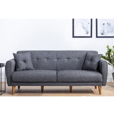 Deladeco Canapé droit convertible moderne en tissu Adriaco Gris foncé - Publicité Deladeco Canapé droit convertible moderne en tissu Adriaco Gris foncé - Publicité