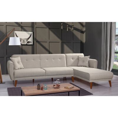 Deladeco Canapé d'angle convertible réversible moderne en tissu Adriaco Crème - Publicité Deladeco Canapé d'angle convertible réversible moderne en tissu Adriaco Crème - Publicité