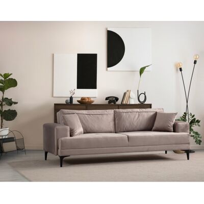 Deladeco Canapé convertible 3 places en tissu Tanya Beige - Publicité Deladeco Canapé convertible 3 places en tissu Tanya Beige - Publicité