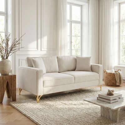 Deladeco Canapé droit fixe moderne 2 places en tissu crème Paula Crème - Publicité Deladeco Canapé droit fixe moderne 2 places en tissu crème Paula Crème - Publicité