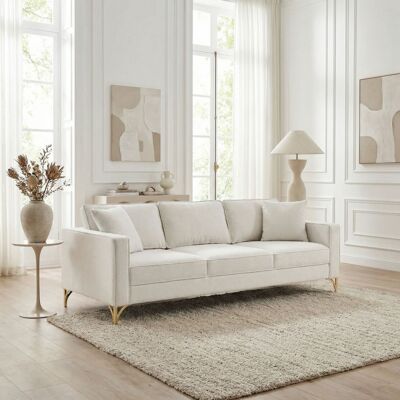 Deladeco Canapé droit fixe moderne 3 places en tissu crème Paula Crème - Publicité Deladeco Canapé droit fixe moderne 3 places en tissu crème Paula Crème - Publicité