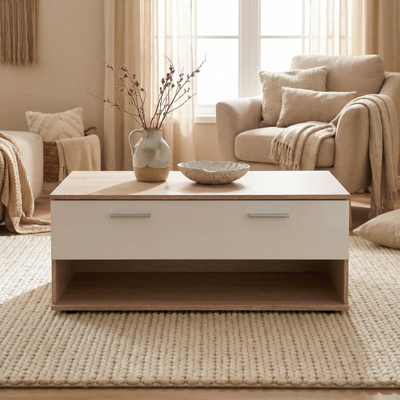 Deladeco Table basse contemporaine chêne/blanc Toledo Chêne/blanc - Publicité Deladeco Table basse contemporaine chêne/blanc Toledo Chêne/blanc - Publicité