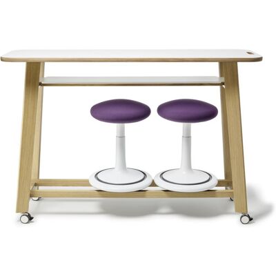 Matelpro Table de réunion assis-debout avec rangement pour tabourets Aline Blanc - Publicité Matelpro Table de réunion assis-debout avec rangement pour tabourets Aline Blanc - Publicité