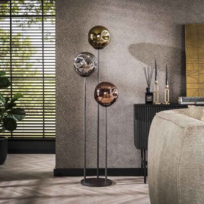 Vivabita Lampadaire moderne 3 lampes en verre Steline Or, cuivre et chrome - Publicité Vivabita Lampadaire moderne 3 lampes en verre Steline Or, cuivre et chrome - Publicité