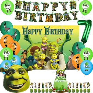 Disney Décoration de ixd'Anniversaire Shrek, Ballon, Bannière, Arrière-plan, Topper de
