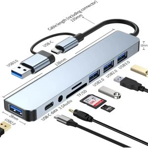 NONE Hub USB-C 8 en 2 avec lecteur de carte SD/TF 3.0, adaptateur multi-ports pour ordinateur portable, tablette et téléphone, Station d'accueil TypeC pour le travail de bureau