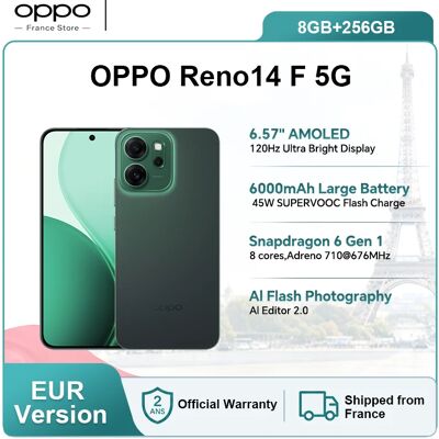 Version européenne du smartphone OPPO Reno14 F 5G, écran 6,57 pouces, Snapdragon 6 Gen 1, batterie 6000 mAh, appareil photo 50 MP, eSIM, NFC, GLONASS - Publicité Version européenne du smartphone OPPO Reno14 F 5G, écran 6,57 pouces, Snapdragon 6 Gen 1, batterie 6000 mAh, appareil photo 50 MP, eSIM, NFC, GLONASS - Publicité