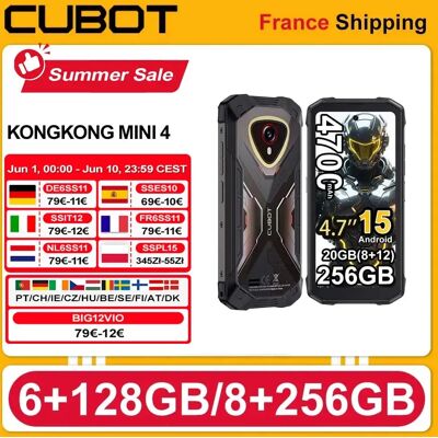 Smartphone robuste Cubot KingKong Mini 4 Android 15, écran 4,7 pouces, 90 Hz, 4700 mAh, 6 Go + 128 Go, 8 Go + 256 Go NFC, 48 MP, lampe de camping - Publicité Smartphone robuste Cubot KingKong Mini 4 Android 15, écran 4,7 pouces, 90 Hz, 4700 mAh, 6 Go + 128 Go, 8 Go + 256 Go NFC, 48 MP, lampe de camping - Publicité