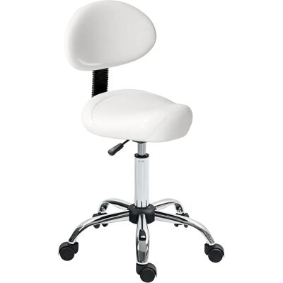 Homcom Tabouret Giroir avec Dossier et Roues Chaise Réglable pour Salons de Beauté Studio de Tatouage 50X50X83-98Cm Blanc - Publicité Homcom Tabouret Giroir avec Dossier et Roues Chaise Réglable pour Salons de Beauté Studio de Tatouage 50X50X83-98Cm Blanc - Publicité