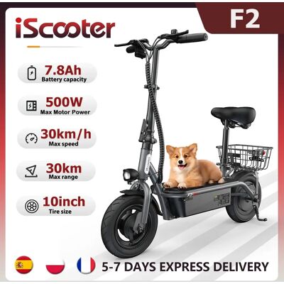 Trottinette électrique iScooter F2 500W, trottinette pliable, trottinette électrique 7.8Ah, autonomie de 30 km, vitesse de 30 km/h, trottinette électrique avec panier, usage quotidien - Publicité Trottinette électrique iScooter F2 500W, trottinette pliable, trottinette électrique 7.8Ah, autonomie de 30 km, vitesse de 30 km/h, trottinette électrique avec panier, usage quotidien - Publicité