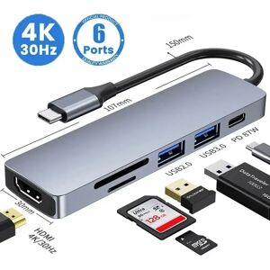 NONE Adaptateur USB C Hub Type C 3.0 vers 4K HDMI SD TF carte PD séparateur de Charge rapide Station d'accueil Hub pour téléphone MacBook ordinateur