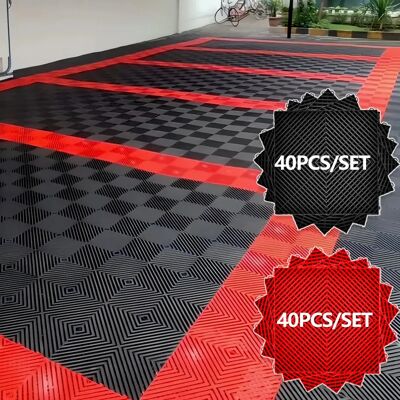 NONE 40 dalles de sol de garage 40*40*1,8 cm noires et rouges, dalles de sol de garage emboîtables, dalles de grille en PVC pour salle de lavage de voitures - Publicité NONE 40 dalles de sol de garage 40*40*1,8 cm noires et rouges, dalles de sol de garage emboîtables, dalles de grille en PVC pour salle de lavage de voitures - Publicité