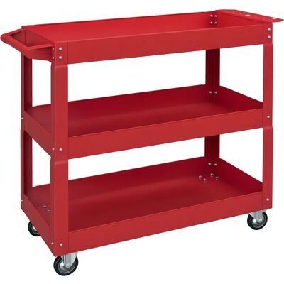DURHAND Chariot desserte d'atelier acier 3 plateaux sur roulettes avec poignée - charge max. 150 kg - 83 x 35,3 x 76 cm rouge - Publicité DURHAND Chariot desserte d'atelier acier 3 plateaux sur roulettes avec poignée - charge max. 150 kg - 83 x 35,3 x 76 cm rouge - Publicité