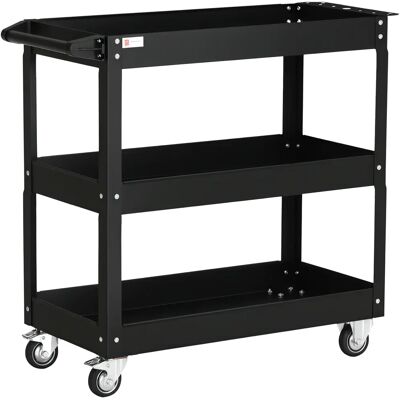 DURHAND Chariot desserte d'atelier acier 3 plateaux sur roulettes avec poignée - charge max. 150 kg - 83 x 35,3 x 76 cm noir - Publicité DURHAND Chariot desserte d'atelier acier 3 plateaux sur roulettes avec poignée - charge max. 150 kg - 83 x 35,3 x 76 cm noir - Publicité