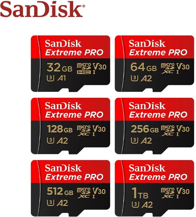 SanDisk Extreme PRO microSDXC Carte mémoire UHS-I V30 A2 Carte Micro SD 32 Go 64 Go 128 Go 256 Go 512 Go 1 To Jusqu'à 200 Mbumental Carte Flash TF