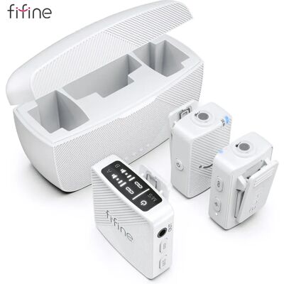 FIFINE M9 Microphone Lavalier sans fil 2,4 GHz pour téléphone et appareil photo, double micro pour Vlog/vidéo/YouTube/TikTok/interview, 30 heures de travail-M9W - Publicité FIFINE M9 Microphone Lavalier sans fil 2,4 GHz pour téléphone et appareil photo, double micro pour Vlog/vidéo/YouTube/TikTok/interview, 30 heures de travail-M9W - Publicité