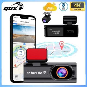 QOZ Dash Cam double objectif 4K UHD enregistrement caméra de voiture DVR Vision nocturne enregistreur vidéo Wi-Fi intégré Support GPS 24H Parking image