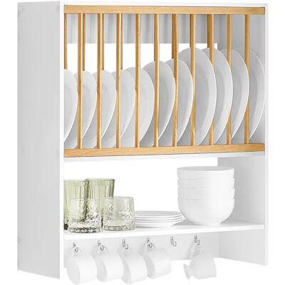 SoBuy KCR09-W porte-plaques pour 11 assiettes étagère murale avec 7 crochets métalliques support de plaque étagère de cuisine avec un peigne - Publicité SoBuy KCR09-W porte-plaques pour 11 assiettes étagère murale avec 7 crochets métalliques support de plaque étagère de cuisine avec un peigne - Publicité