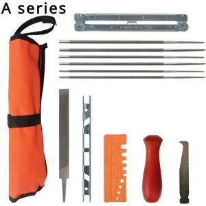 Kit d'affûtage de chaîne de tronçonneuse professionnel, ensemble de 13 pièces, outil manche en bois dur, barre de guidage de fichiers ronde/plate, affûteur de fichiers, gabarit de tronçonneuse image