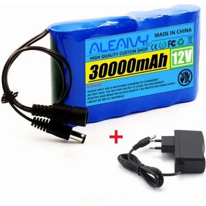 Aleaivy Batterie portable super puissante 12V 30000mAh, pack de batteries lithium-ion rechargeables, capacité DC 12.6V 30Ah pour caméra de surveillance CCTV + chargeur