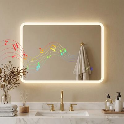 HOMCOM Miroir salle de bain bluetooth 50 x 70 cm, miroir lumineux salle de bain mural avec éclairage LED, interrupteur tactile, lumière réglable 3 couleurs, anti-buée, mémoire - argent - Publicité HOMCOM Miroir salle de bain bluetooth 50 x 70 cm, miroir lumineux salle de bain mural avec éclairage LED, interrupteur tactile, lumière réglable 3 couleurs, anti-buée, mémoire - argent - Publicité