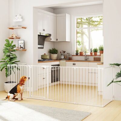 PawHut Barrière de sécurité pliable et modulable 366 cm avec porte à double verrouillage, parc et enclos pour chien et enfant, protection cheminée en métal, 6 panneaux, blanc - Publicité PawHut Barrière de sécurité pliable et modulable 366 cm avec porte à double verrouillage, parc et enclos pour chien et enfant, protection cheminée en métal, 6 panneaux, blanc - Publicité