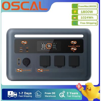 Station d'alimentation portable OSCAL PowerMax1800SE, générateur solaire 1800W, batterie Lifepo4 1024Wh, alimentation de secours à domicile, camping en plein air, alimentation mobile - Publicité Station d'alimentation portable OSCAL PowerMax1800SE, générateur solaire 1800W, batterie Lifepo4 1024Wh, alimentation de secours à domicile, camping en plein air, alimentation mobile - Publicité