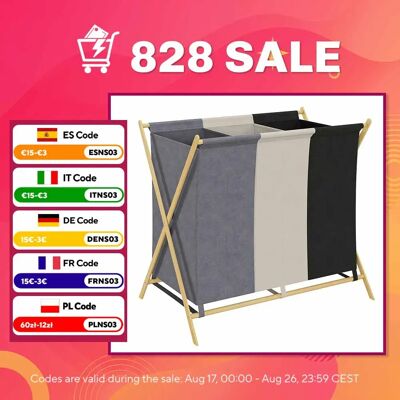 HOMCOM Panier à linge pliable avec 3 compartiments, capacité de 129 L, avec cadre en bambou et sacs amovibles, multicolore - Publicité HOMCOM Panier à linge pliable avec 3 compartiments, capacité de 129 L, avec cadre en bambou et sacs amovibles, multicolore - Publicité