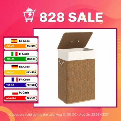 Panier à linge sale Homcom avec couvercle 72L, panier à linge en bambou avec sac intérieur amovible et poignées pour buanderie et chambre - Publicité Panier à linge sale Homcom avec couvercle 72L, panier à linge en bambou avec sac intérieur amovible et poignées pour buanderie et chambre - Publicité
