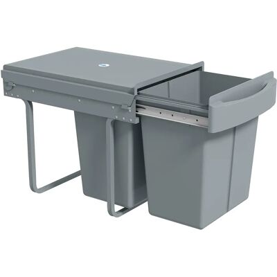HOMCOM Poubelle cuisine coulissante encastrable avec 2 x 20 L compartiments amovibles, poubelle sous évier avec couvercle givré, coulissement fluide et poignée, pour déchets et recyclage, gris - Publicité HOMCOM Poubelle cuisine coulissante encastrable avec 2 x 20 L compartiments amovibles, poubelle sous évier avec couvercle givré, coulissement fluide et poignée, pour déchets et recyclage, gris - Publicité