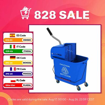 HOMCOM Seau à serpillière avec roulettes 20 L, seau de nettoyage avec essoreur et poignée de transport pour usage domestique et commercial, bleu - Publicité HOMCOM Seau à serpillière avec roulettes 20 L, seau de nettoyage avec essoreur et poignée de transport pour usage domestique et commercial, bleu - Publicité